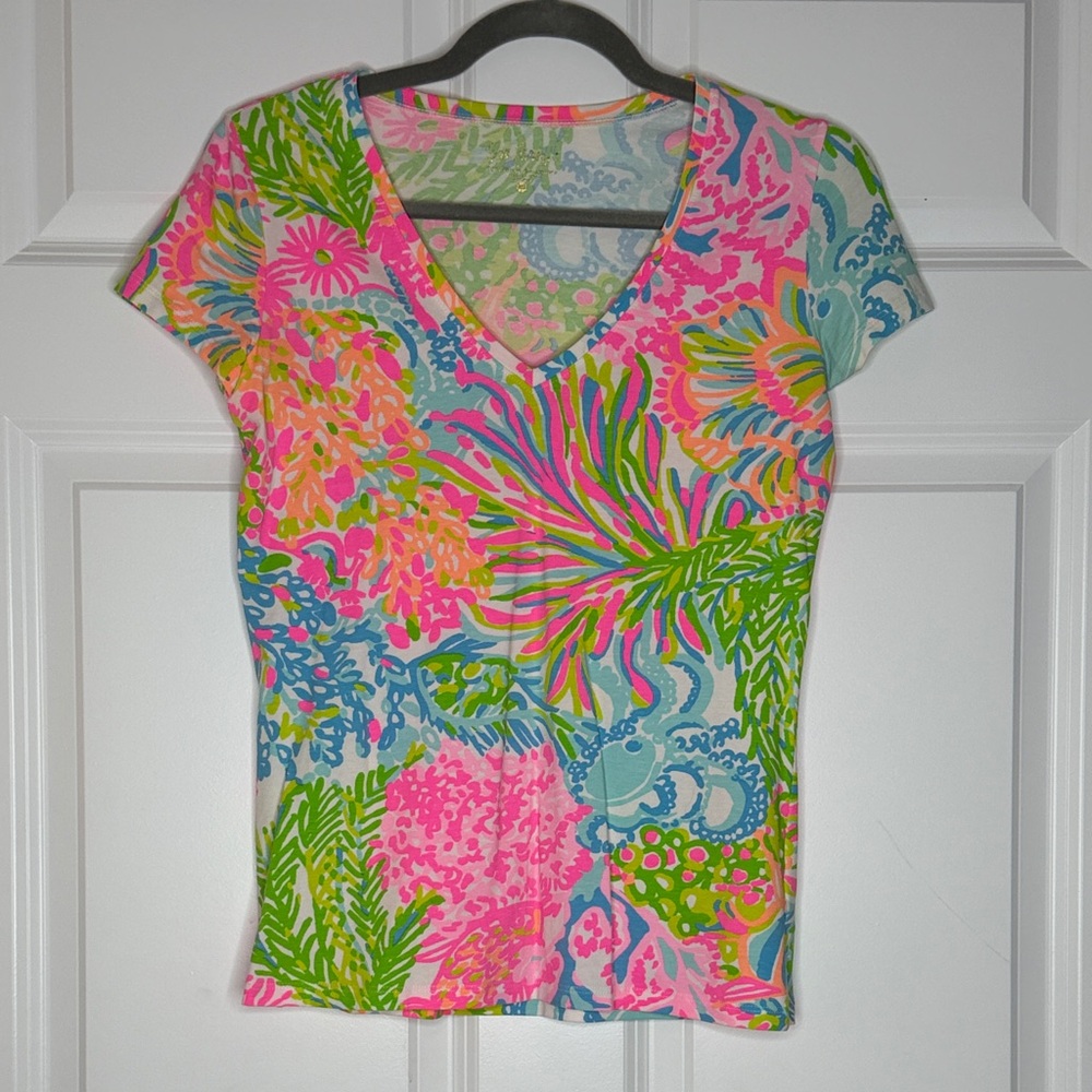Lilly Pulitzer Michele V-Neck T-Shirt Lovers Coral Women’s XS